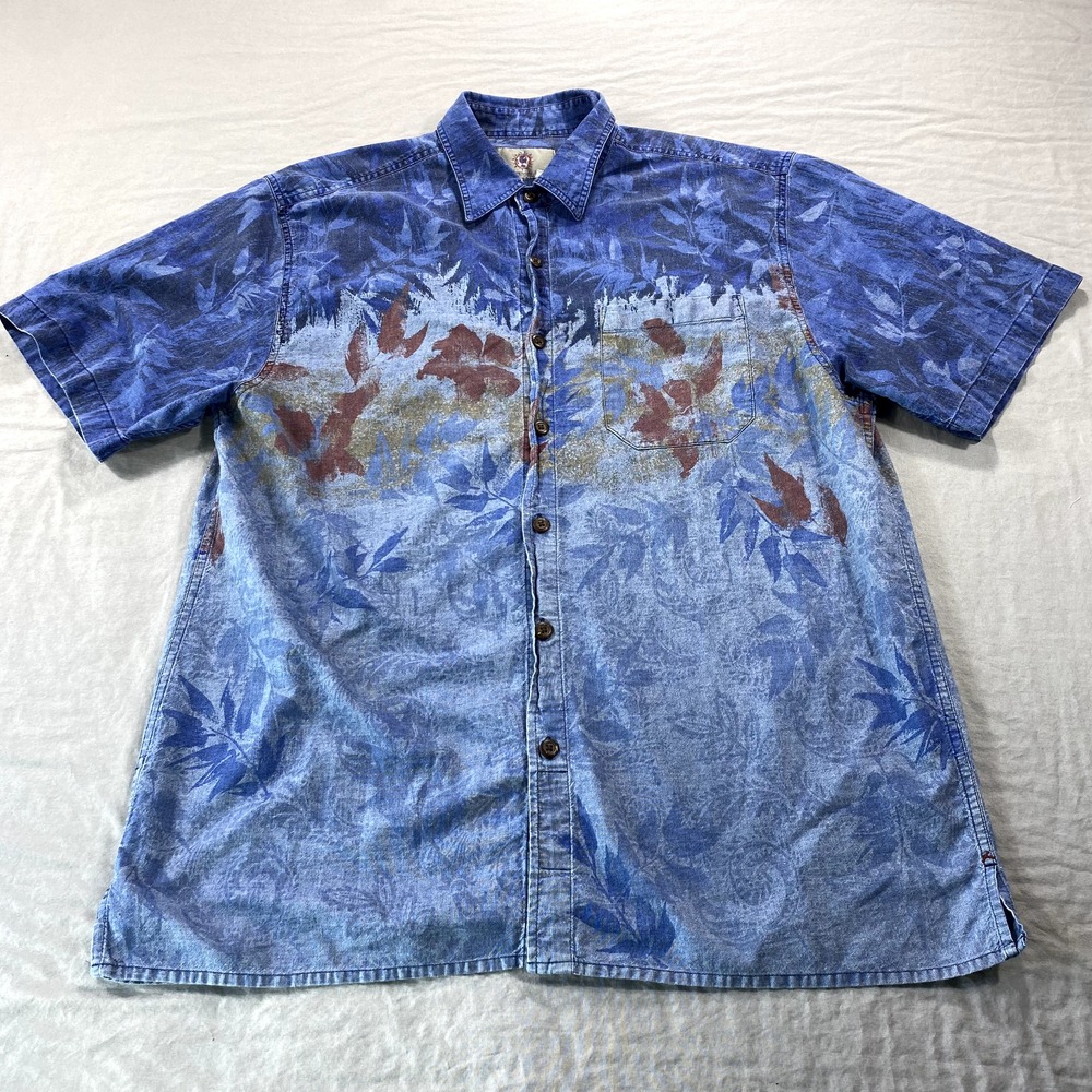 VINTAGE Territory Ahead Shirt‎ Mens XL Blue Floral Denim Button Up 90s Outdoor